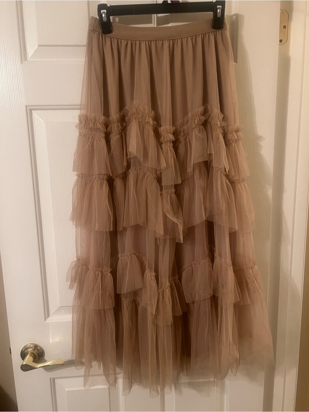 NWOT ChicWish EXQUISITE TIERED RUFFLE MESH TULLE SKIRT IN CARAMEL Size Small